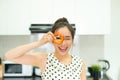 Asian woman preparing healthy meal in her home kitchen Royalty Free Stock Photo