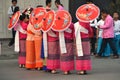 Back of Thai Woman With Red Handmade Umbrella Royalty Free Stock Photo