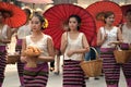 Asian Woman With Red Handmade Umbrella Royalty Free Stock Photo