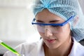 asian woman Scientist Research and Reaction woman pouring a liquid in a tube in Laboratory , science biology medicine chemistry Royalty Free Stock Photo