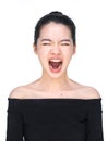 Asian woman screaming loudly isolated on white Royalty Free Stock Photo