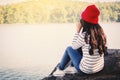 Asian woman shooting picture in nature Royalty Free Stock Photo