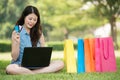 Asian woman shopping online with credit card Royalty Free Stock Photo