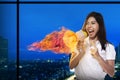 Asian Woman Shouting Megaphone On Fire Royalty Free Stock Photo