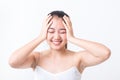 An Asian woman is shy. Young woman is smile Royalty Free Stock Photo