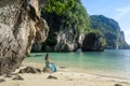 Woman sit on beach at Lao lading island