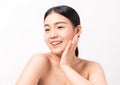 Asian woman is smiling skin beauty and health, for spa products and make up. Royalty Free Stock Photo