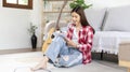 Asian woman specializes in music is composing the lyrics and melody for the opening of a new single Royalty Free Stock Photo