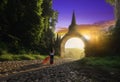 Asian woman stand with umbrella at Khao Na Nai Luang Dharma Park in Surat Thani Thailand