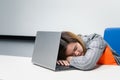 Woman working by laptop in office sleep for rest Royalty Free Stock Photo