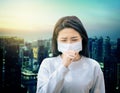 Asian  woman suffer from cough with face mask protection Royalty Free Stock Photo