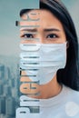 Asian  woman suffer from cough with face mask protection Royalty Free Stock Photo