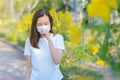 Asian woman suffer from cough with face mask protection Royalty Free Stock Photo