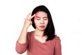 Asian woman suffering from  unilateral headache ,right side isolated on white background Royalty Free Stock Photo