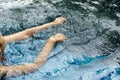 Asian woman swims with her arms because she is about to drown and her legs cramp in the swimming pool Royalty Free Stock Photo