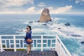 Asian woman takes selfie in Tanjung Papuma beach Royalty Free Stock Photo