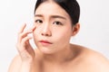 Asian woman touch face skin beauty and health, for spa products and makeup. Royalty Free Stock Photo