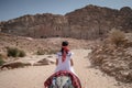 Asian woman tourist riding donkey in Petra, Jordan Royalty Free Stock Photo