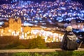 Asian woman traveler looking at Cusco city at night Royalty Free Stock Photo