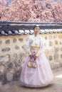 Asian woman traveler in traditional korean dress or hanbok dress Royalty Free Stock Photo