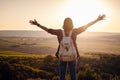 Asian woman traveler on the viewpoint over sunset time Royalty Free Stock Photo