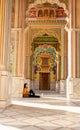 Asian woman trourist at Patrika gate jawahar Circle in Jaipur, Rajasthan India. Royalty Free Stock Photo