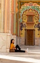 Asian woman trourist at Patrika gate jawahar Circle in Jaipur, Rajasthan India. Royalty Free Stock Photo