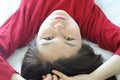 Asian woman upside down portrait