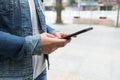 Asian woman use cellphone at city Royalty Free Stock Photo