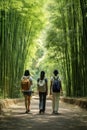 asian woman walking at Bamboo Forest. AI Generated