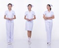 Asian Woman wear Nurse white uniform isolated stand poses