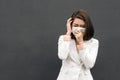 Asian woman wear protective face mask in pollution city with coughing Royalty Free Stock Photo