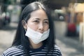Asian woman wear protective face mask protect covid-19. Royalty Free Stock Photo