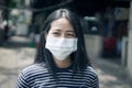 Asian woman wear protective face mask protect covid-19. Royalty Free Stock Photo