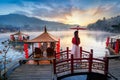 Asian woman wearing chinese traditional dress at Ban rak thai village in mae hong son province, Thailand