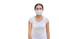 Asian woman wearing protective mask to protect virus, pollution and the flu isolated on white background Royalty Free Stock Photo