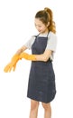 Asian Woman Wearing Rubber Gloves. Royalty Free Stock Photo