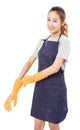 Asian Woman Wearing Rubber Gloves. Royalty Free Stock Photo