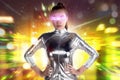 Asian woman wearing silver latex suit Royalty Free Stock Photo