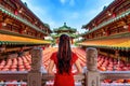 Asian woman wearing traditional Chinese dress at Sanfeng Temple in Kaohsiung, Taiwan Royalty Free Stock Photo