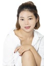 Asian woman wearing a white shirt on white backround Royalty Free Stock Photo