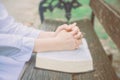 Asian woman with white dress believe in God. Royalty Free Stock Photo