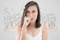 Asian woman in white dress catch her nose because of a bad smell Royalty Free Stock Photo