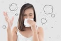 Asian woman in white dress catch her nose because of a bad smell Royalty Free Stock Photo