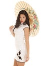 Asian woman white dress umbrella look
