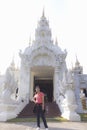 Asian woman with white pagoda Royalty Free Stock Photo