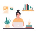 Asian woman working with computer. Home office, freelance, remote working, programming, customer service, online career