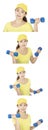 Asian woman working out using dumbbell weights isolated on white background Royalty Free Stock Photo