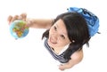 Asian woman with world globe search destination Royalty Free Stock Photo