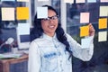 Asian woman writing on sticky notes Royalty Free Stock Photo